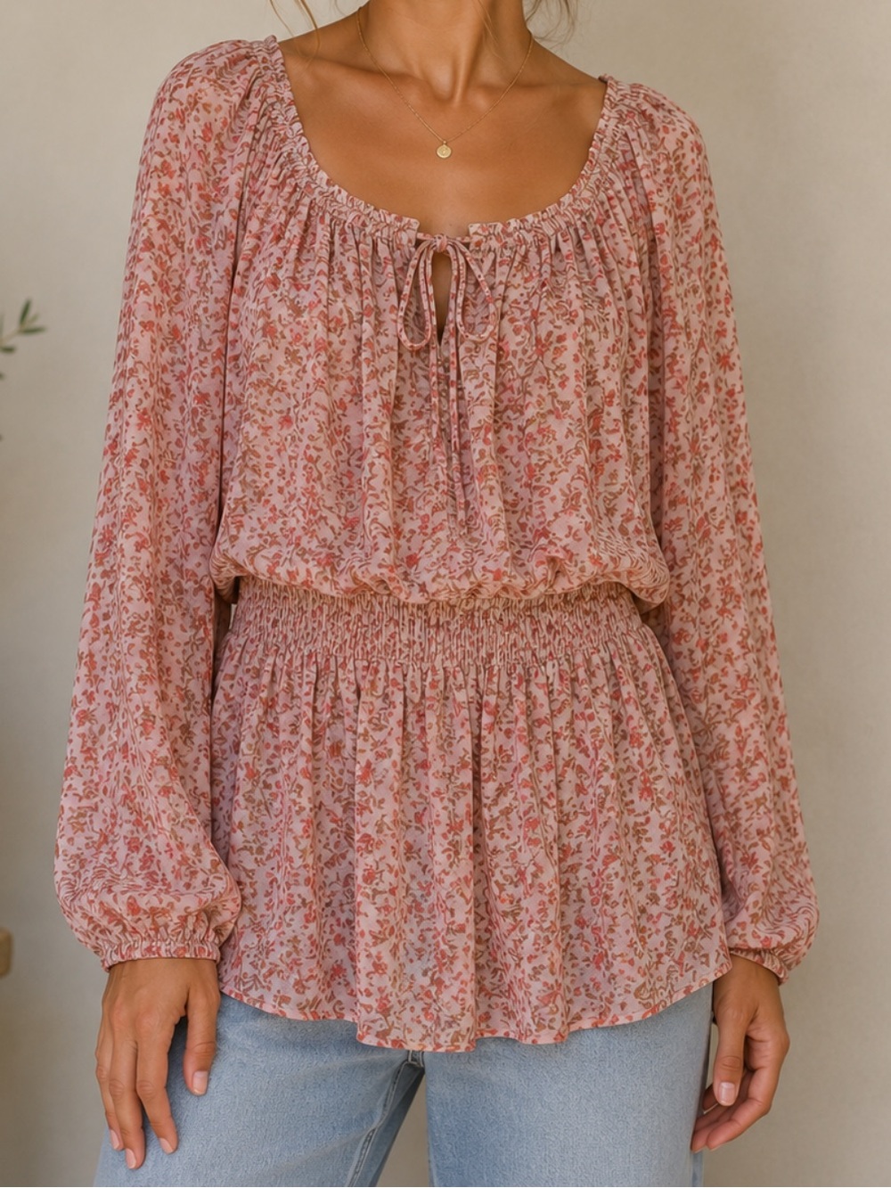 Heyson Floral Smocked Waist Boho Peasant Blouse | Size Small | NWOT